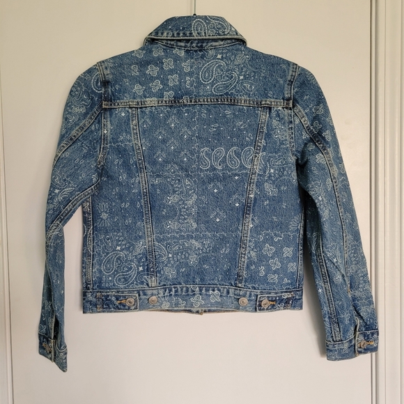 NEW Levi's Original Trucker Jacket Bandana Tile Indigo Medium Wash Sz XS Womens - Picture 7 of 11